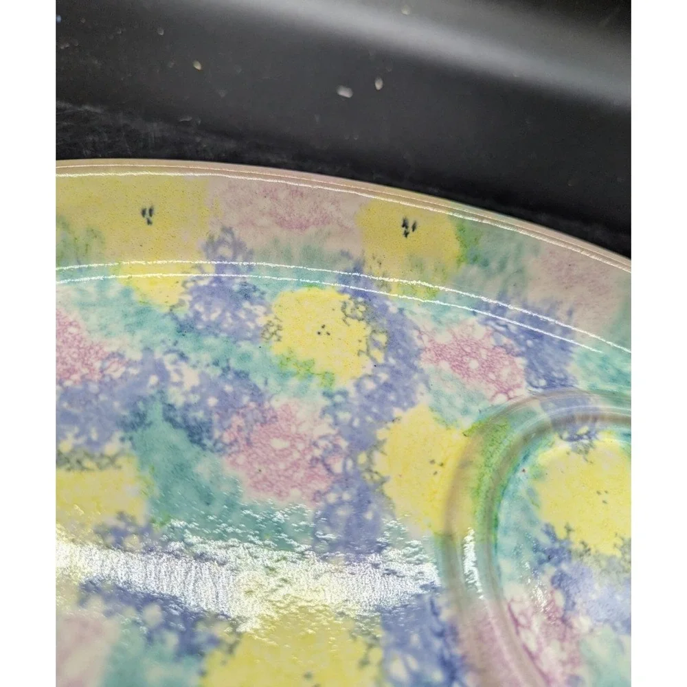 Vntg SPONGED REDWARE Oval‎ Snack Tray Christian Ridge Pottery Paris Maine 11.5